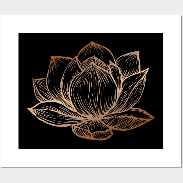 Golden Lotus Flower on Black Wall Art by Cecilia Mok